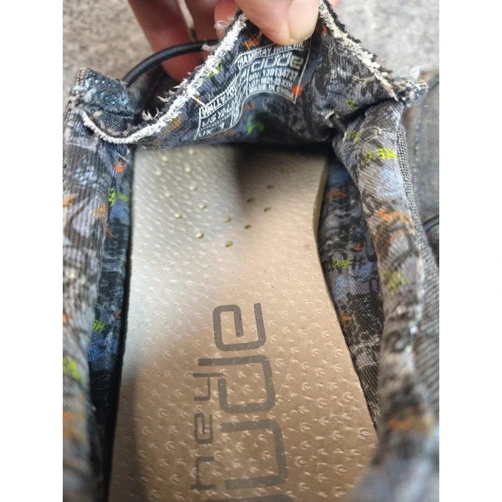 Hey Dude Wally Loafers Kids Size 2 Charcoal Grey Canvas Speckled Sole Slip On